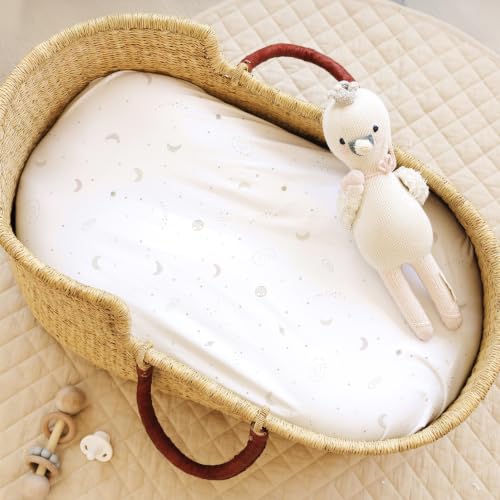 Image of Baby Bassinet Sheets for Boy, Girl (Galaxy, Moon and Stars) 2-Pack - Fitted Bedside Bassinet Sheets - Buttery Soft Cotton Blend for Standard Mattress Pad - Compatible with Halo BassiNest