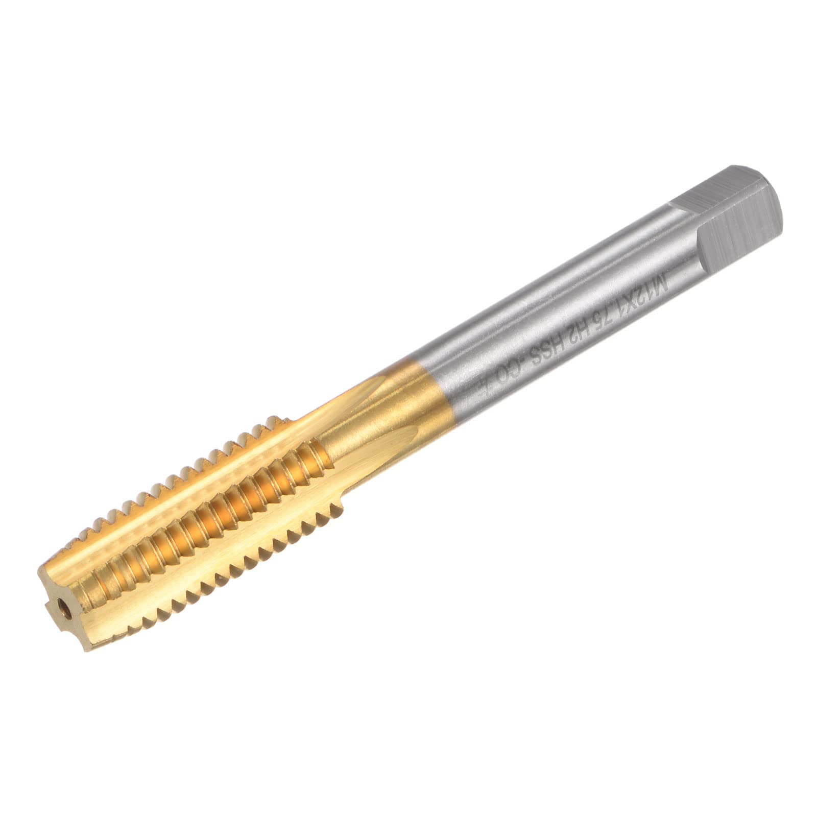sourcing map Macho de Rosca de Recto Flauta Grifos, M12 x 1,75 Métrico Izquierdo Mano Titanio Revestido M35 Cobalto Alta Velocidad Acero Máquina Tornillo Rosca Fresado Macho