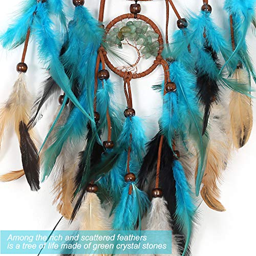 Dream Catchers with Tree of Life and Teal Feather Indian Handmade Dreamcatchers for Boho Wall Hanging Decoration, Ornament Festival Gift (Green Tree of Life) - Image 4
