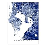 Tampa Bay Map Art Print, Florida, FL, St Petersburg, Clearwater