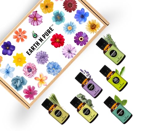 Image of Earth N Pure Essential Oil Pack of 6 (Rosemary, Eucalyptus, Tea Tree, Lemongrass, Peppermint & Lavender) 15 ml each.