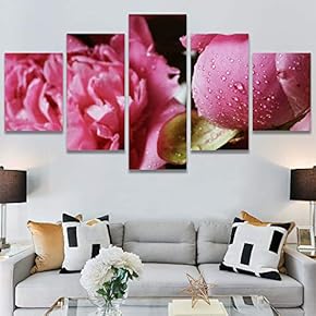 SIGNWIN 5 Panel Canvas Wall Art Pink Petal...