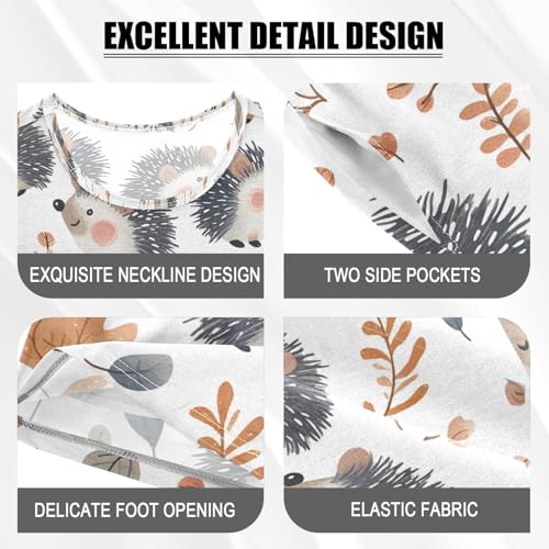 ALAZA Hedgehog Leaves Watercolor Pajamas Set Short Sleeve Cotton Sleepwear Summer Pjs 2 Piece 5-14Y4