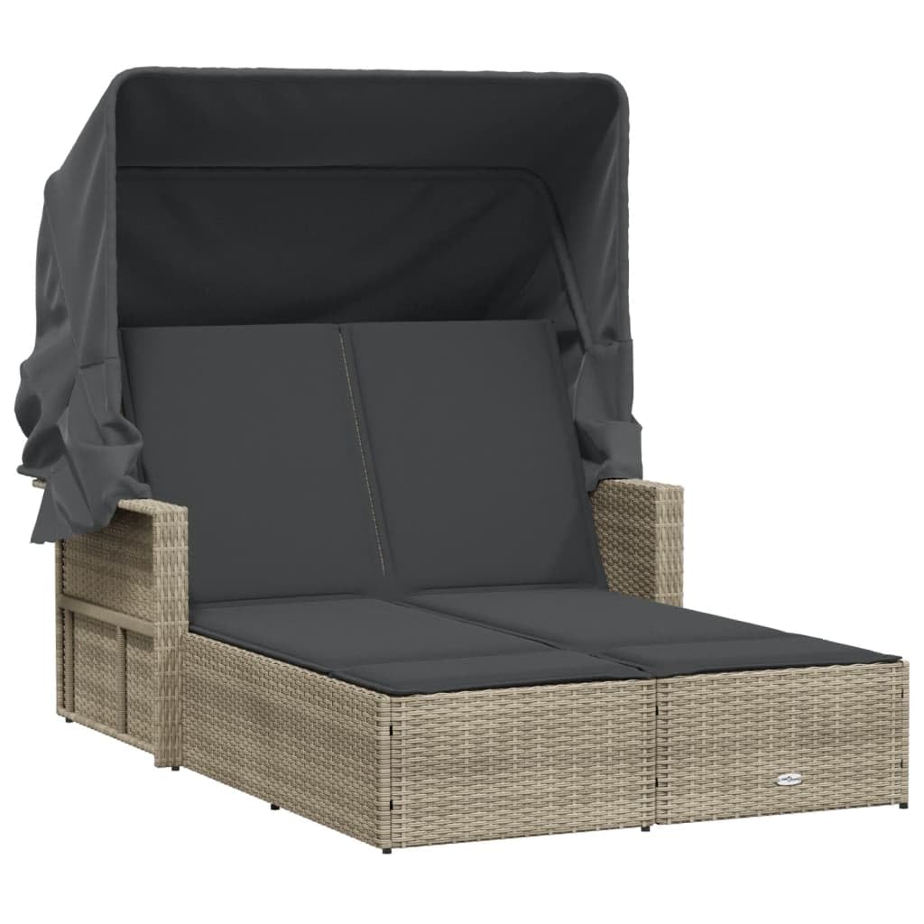 Homgoday Lit double auvent et coussins gris clair polyrorotin, chaises longues, canapé-lit, lit de piscine, lit de jardin