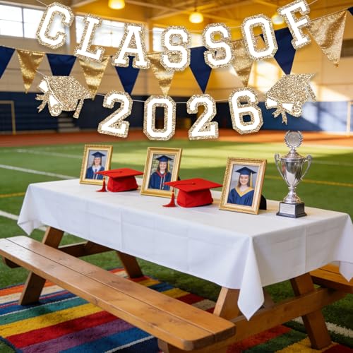 Image of Class of 2026 Graduation Banner University College Grad Garland Decoration Party Supplies High School Colors Gold White
