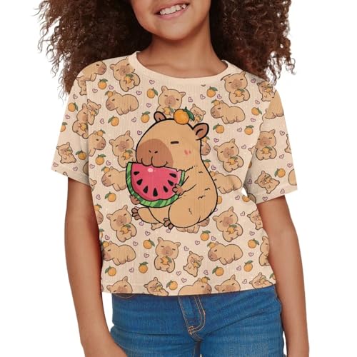 Image of Girls Crop Tees Crew Neck Casual Short Sleeve T Shirts Kids Loose Soft Comfortable Tees Blouses Shirt for Little Girl