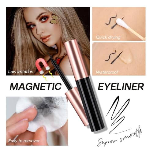 Image of CALAILIS Magnetic False Eyelash and Magnetic Eyeliner Kit, Eye Makeup Waterproof Liquid Eye Liner, 3D Faux Mink Lashes Natural Reusable Lashes 3 Pairs, Free Applicator(CY01)