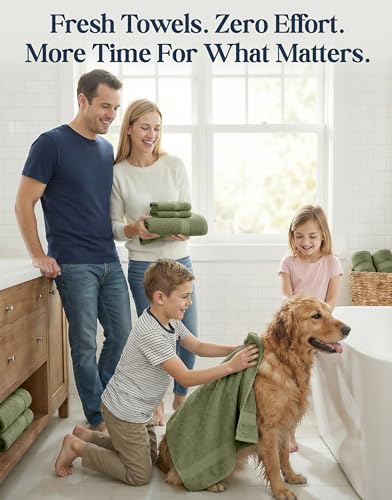 Image of Lane Linen 100% Cotton Luxury Bath Towel Set - 16 Pieces - Ring Spun, Super Soft & Highly Absorbent - 4 Bath, 8 Washcloths, 4 Hand Towels for Bathroom - Minimal Lint & Fading, Pre Shrunk - Olive Green