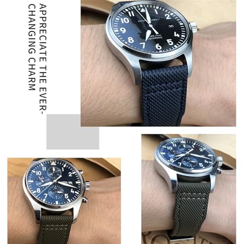 Bracelet montre IWC 20mm 21mm cuir véritable vachette noir vert - 4