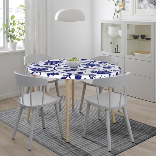 KUOAICY Blue and White Porcelain Print Round Tablecloth Elastic Fitted Table Cover Washable Elastic Edge Tablecloths for Kitchen Dining Party Fitted Table 45-50 inch by KUOAICY - Used condition - Image 3