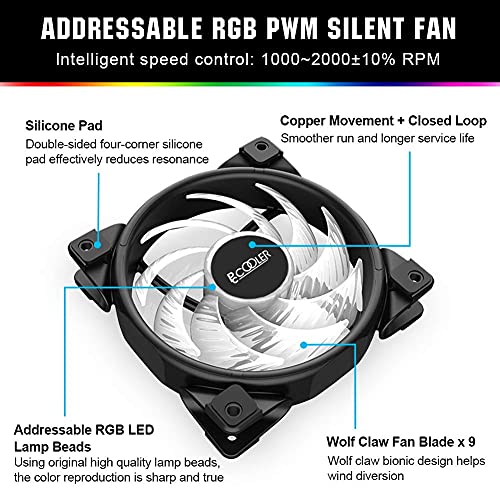 Pccooler 120Mm Case Fan Dawn Series, 3M120Halo Led Rgb Silent Fans - Advanced Lighting Customizations With 7 Colors&10 Lighting Modes - Pwm High Performance Cooling Fan For Pc Case Computer Fan #TOP3