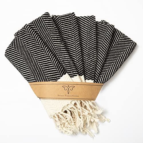 Smyrna Turkish Cotton Lot de 6 torchons de cuisine à chevrons - 100 % coton - 30,5 x 30,5 cm - Lavables en machine - Douces, absorbantes, pré-lavées et à séchage rapide - Noir Cover