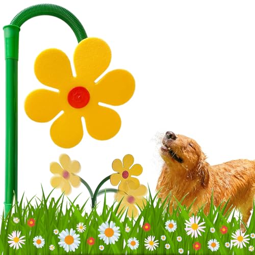 Fidesoni Crazy Daisy Sprinkler - 360 Rotating Dancing Crazy Daisy Water Sprinkler for Lawn Garden Funny Sunflower Water Sprinklers for Dogs Outdoor Play Irrigation Tool for Yard Watering - Yellow