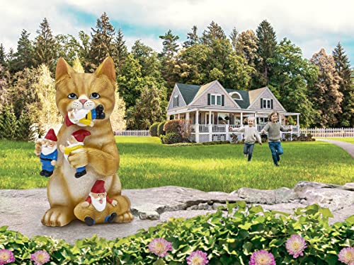By Mark & Margot - Mischievous Cat Garden Gnome Statue Figurine - Best Art Décor For Indoor Outdoor Home Or Office (Orange) #TOP6