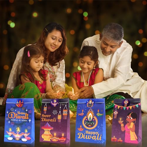 HOWAF-12pcs-Happy-Diwali-Party-Decorations-Supplies-Happy-Diwali-Gift-Bags-for-Indian-Diwali-Festival-Festival-of-Lights-Party-Treat-Bags-Diwali-Theme-Candy-Bags-Cookie-Bags