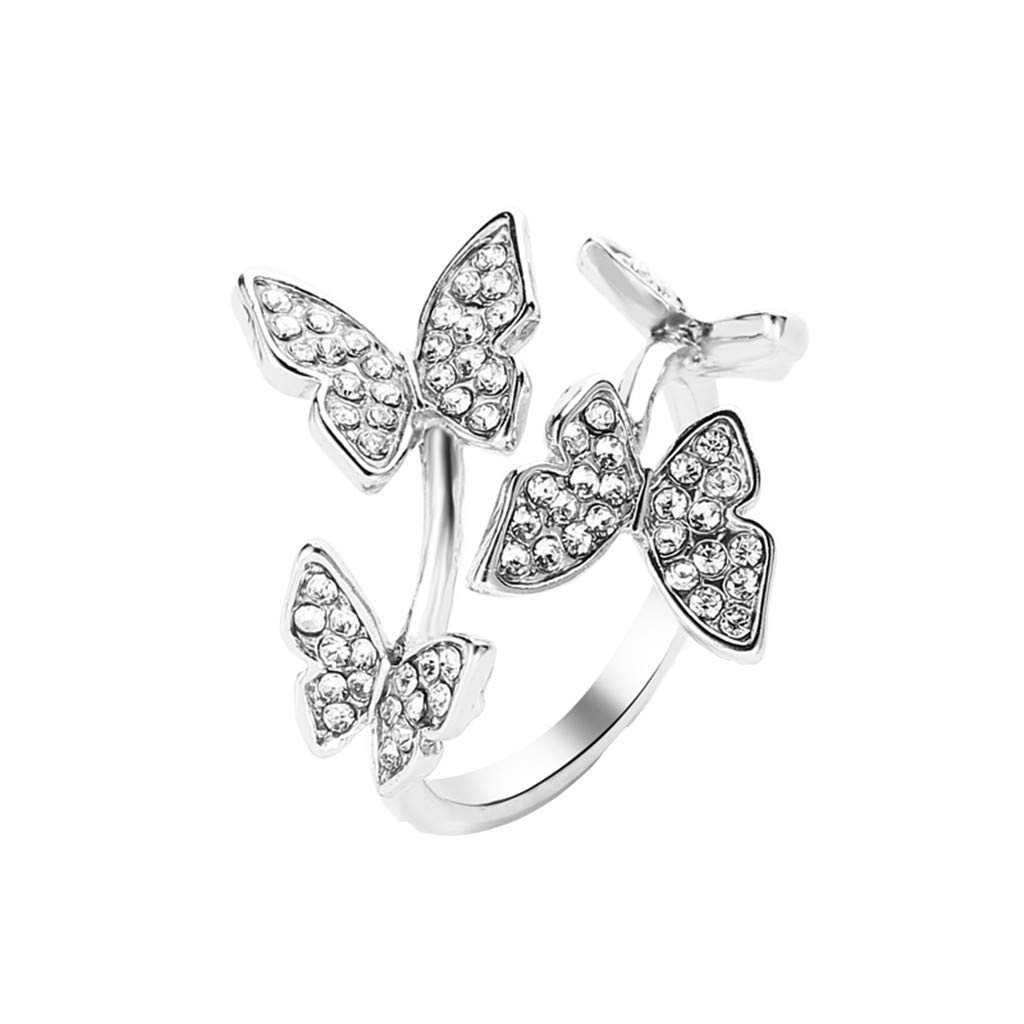 Fashion Flower Ring for Women, Cnebo Butterfly CZ Zircon Ring Exquisite Butterflies Diamond Open Ring Ladies Engagement Birthday Valentine's Day Gift