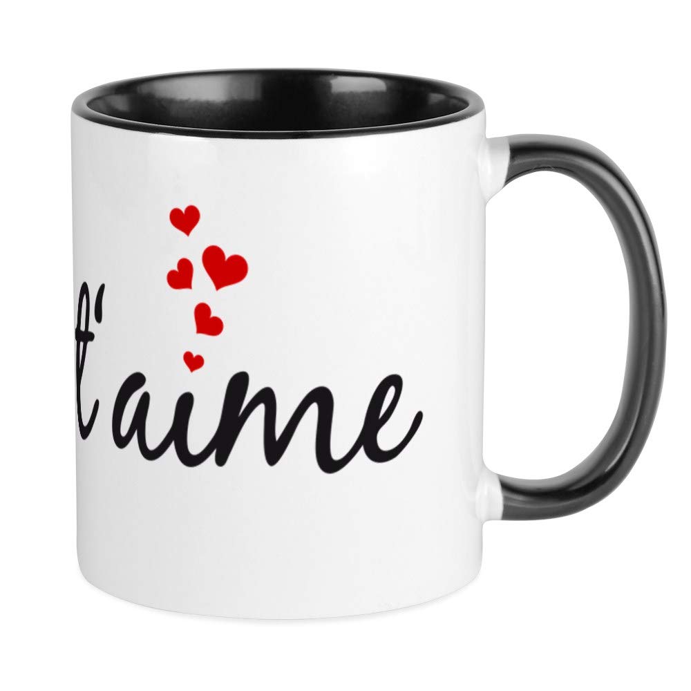CafePressCafePress Je T'aime, French Word Art With Red Hearts Mug 11 oz (325 ml) Ceramic Coffee Mug