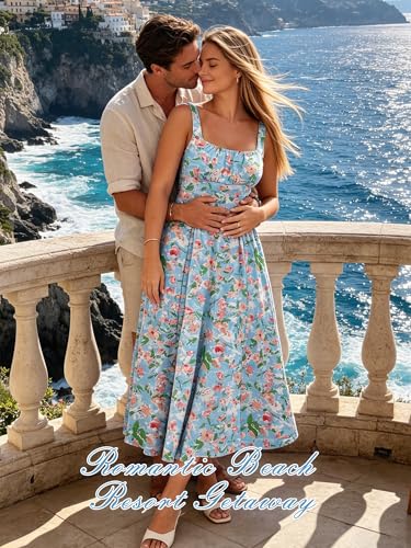 Image of YIOYOLA Womens Casual Summer Dress with Pockets | Sleeveless Square Neck Flowy A-Line Midi Sundress for Beach & Wedding Guest