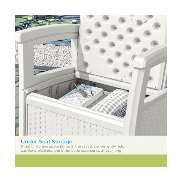 Suncast elements outdoor resin club chair with 11 gal storage area modern storage chair for patios 1875 w x 1875 d x 18 h ice cube  urban country home decor