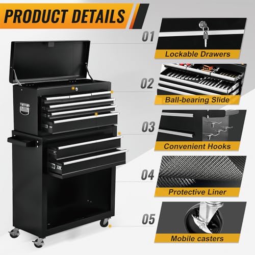MATONELL High Capacity Rolling Tool Chest with Wheels and Drawers, 8-Drawer Tool Storage Cabinet