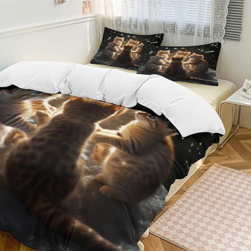 Housse de couette chat lit king 220x240 en douce microfibre - 3