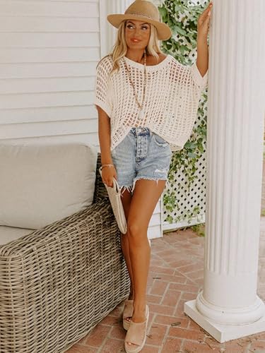 Image of Crochet Tops for Women Off The Shoulder Beach Coverup for Swimsuit Oversized Hollow Out Summer Tops