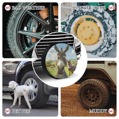 Image of Camping Spare Tire Cover 17 Inch Happy Donkey Protectors Weatherproof Dust-Proof Donkey Themed Gifts for Camper Trailer Truck SUV Universal