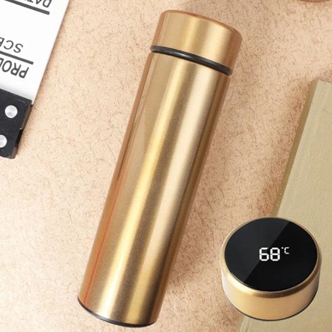 Image of Smart Temperature Water Bottle 500ml | LED Display Touch Lid | Vacuum Insulated Stainless Steel Flask | Keeps Drinks Hot & Cold | Travel, Gym, Office Use (Yellow)