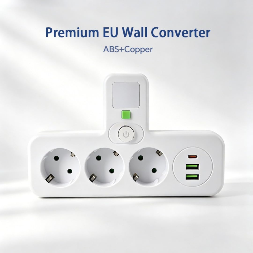 Jouis Akım Korumalı Priz Çoklayıcı Gece Lambalı - 2500W Grup Uzatma Prizi, 3 EU Priz Girişi ve 2 Akıllı USB ve 1 Type-C Portu, Seramik Korumalı Masaüstü Şarj İstasyonu