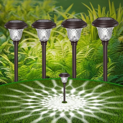 BEAU JARDIN 8 Pack Solar Pathway Lights Outdoor Solar Powered Lights Waterproof Glass High Lumen for Garden Landscape Path Yard Walkway Patio Driveway Outside Colored Color Changing White Bronze