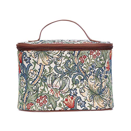 Signare Tapestry Toiletry Bag Makeup Organizer bag for Women with with William Morris Golden Lily Design (TOIL-GLILY)