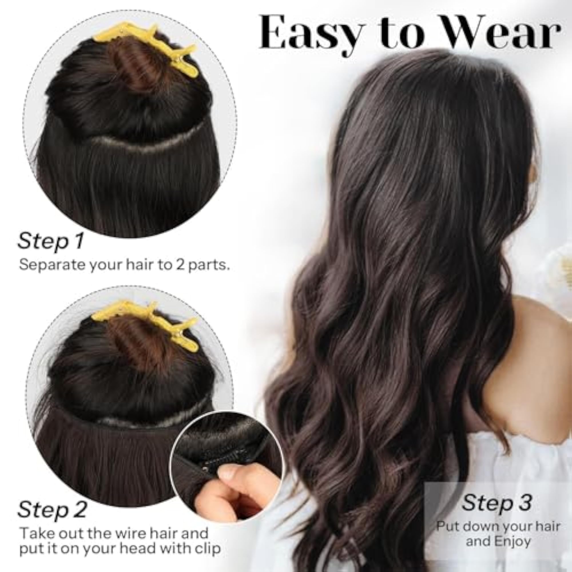 Women's Black Curly Wavy Hair Extensions, 16 Inches