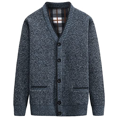 Pull Homme Pull Polaire Homme Col V Doublure Polaire Bouton Veste Homme Rétro Mode Pulls, Gilets et Sweats Homme Marque Classique Pas Cher Modern Fit Halloween Automne Hiver Bleu XXL Cover