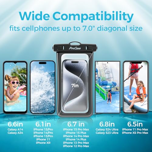 Procase PC-08362982 2 Pack Floating Waterproof Phone Pouch Up To 7.0", Water Proof Underwater Case Dry Bag Cell Phone Protector thumb #2