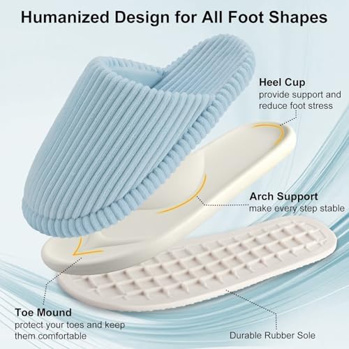 Image of Women Arch Support Slippers - House Bedroom Slippers for Woman, Orthopedic Shoes for Plantar Fasciitis, Corduroy Closed Toe Ladies Slides Outdoor 5-10.5