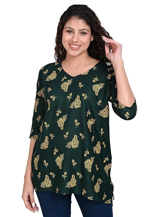 Image of Women's Rayon Printed Short Kurti Pack of 2 - Regular Fit Ethnic Wear | Comfortable Casual & Festive Kurtas for Women