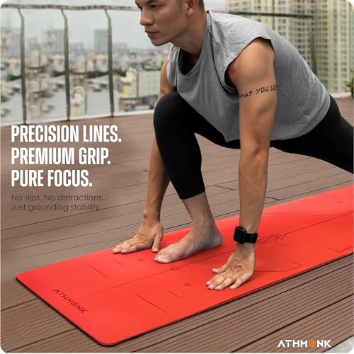 Image of Dual Colour TPE Pro Yoga Mat for Woman and Man with Alignment Guide Lines | Home Gym Equipment Exercise Mats for Workout | 6mm Thick Anti Slip Mat for Kids | Big Size with Cover Bag, Red