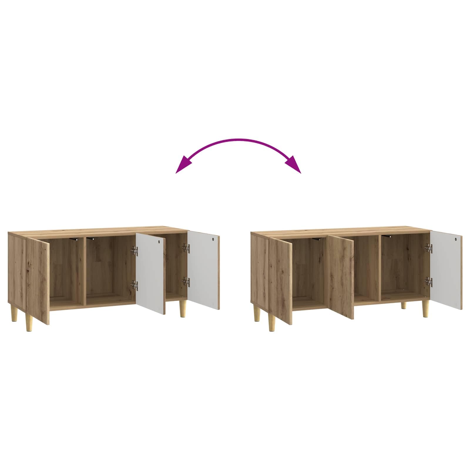 Mobile TV basso in rovere Artisan, 99 x 34,5 x 50 cm, mobile TV vintage con 3 ante e gambe coniche, unità multimediale stabile, credenza per soggiorno