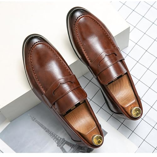 Men's Leather Slip-On Penny Loafers Classic Tassel Round Toe Low Block Heel Business Casual Formal Leather Shoes Comfortable Work Dress Shoes3