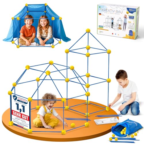 Moodloot Höhle bauen Kinder - 130 PCS Konstruktionsspielzeug - DIY Bauset mit Beutel & Anleitung - Indoor & Outdoor Spielzeug - geprüfte Qualität