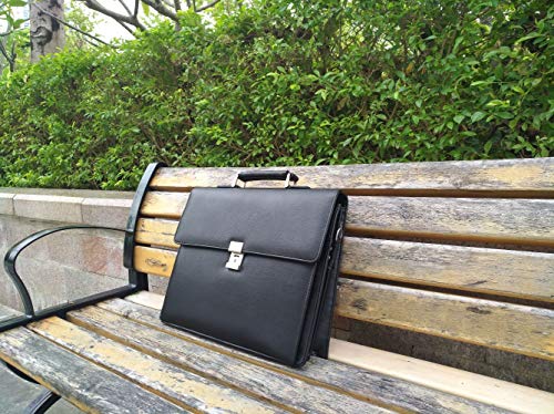 Mens Leather Briefcases Office Attorney Student Attache Case Messenger Bag w/Padded Compartment,Black2