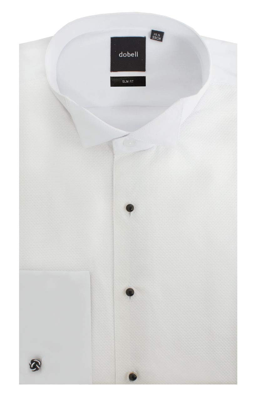 Dobell Men's White Marcella Evening Dress Shirt Slim Fit Wing Collar Stud Button Front-16.5