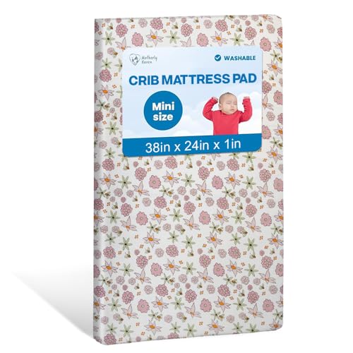 Motherly Haven Breathable Crib Mattress Pad, Washable High Rebound Foam Mattress Topper for Baby Cribs, Fits Standard Toddler Beds, Mini Size (38" L x 24" W x 1" H), Flower Design