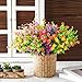 Hoteam 24 Bundles Artificial Faux Flowers Plastic Flower Plants Faux Outdoor Flowers Boxwood Plastic Shrubs Plants for Patio Porch Garden Home Farmhouse Vase Pots Hanging Planters (Lovely)