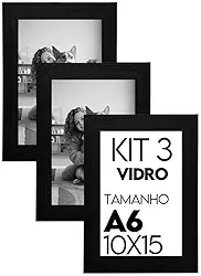 Kit 3 Porta Retrato 10x15 Moldura Fosca C/Vidro Comum (Preto)