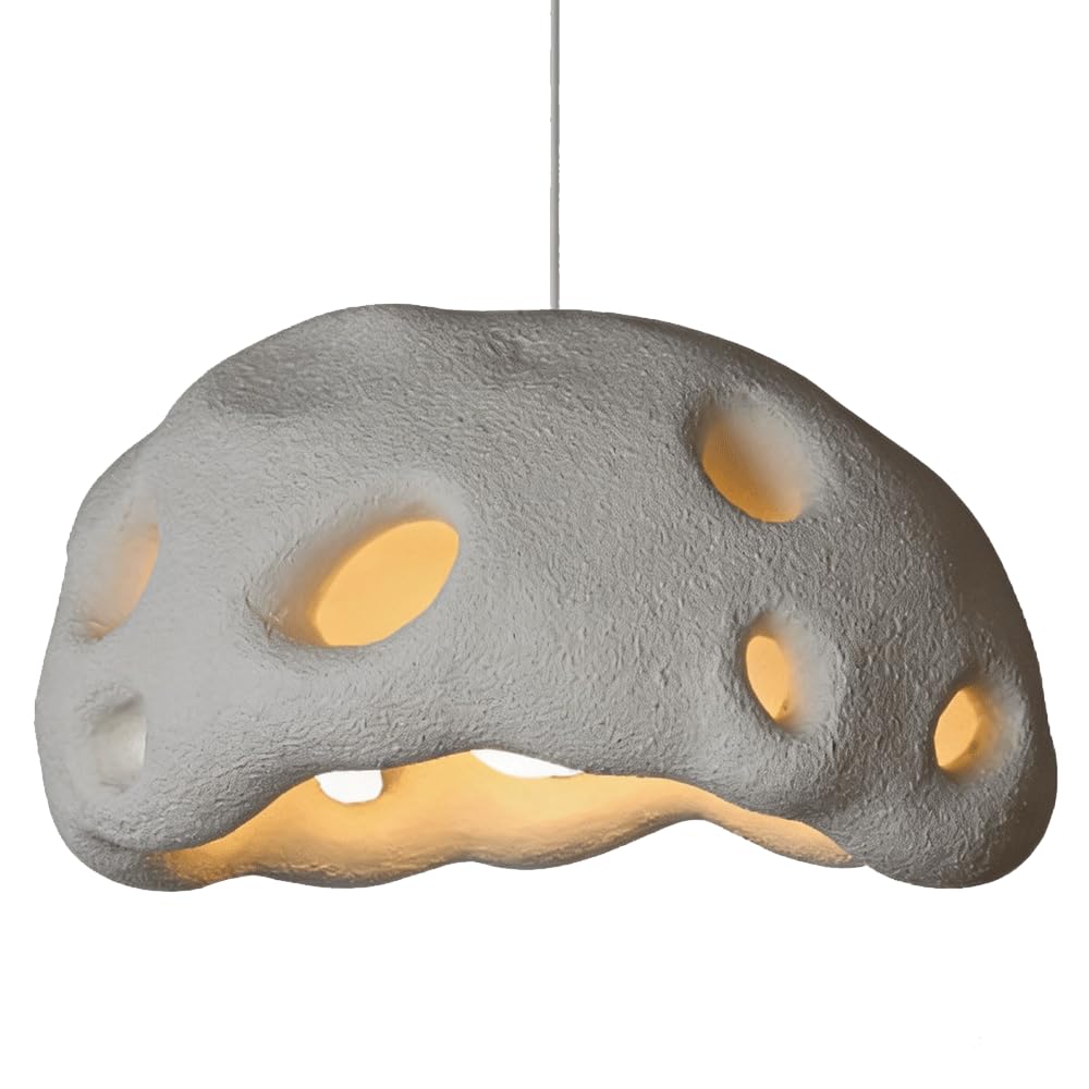 ESIYUVO High-Density Polystyrene Hanging Lamp Multiple Colors Available Japanese Wabi-sabi Pendant Light Adjustable Chandelier E27 Base Lighting Fixture for Study Kitchen Island Coffee Shop Bedroom