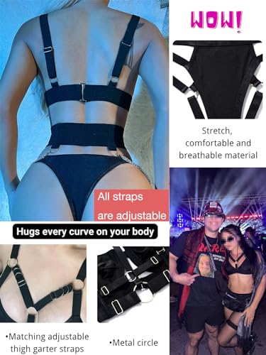 Image of Alrovetoney Sexy Lingerie Set For Women With Garter Belt 5 Pieces Strappy Bra and Panty Set Adjustable With Chain