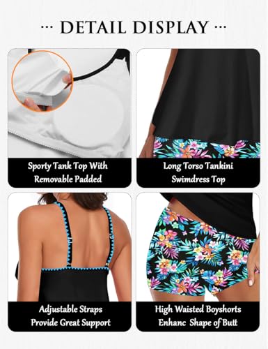 Image of Urchics 2026 Women Two Piece Tankini Swimsuit Tummy Control Plus Size Long Torso Top and High Waisted Boyshorts Bathing Suits