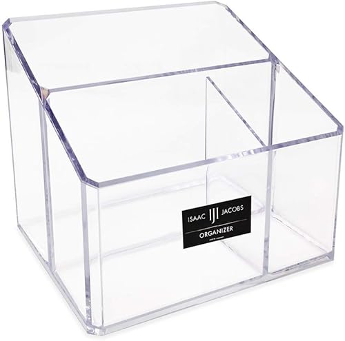 Isaac Jacobs - Organizador de acrílico transparente de 3 compartimentos, soporte remoto y solución multifuncional de almacenamiento de brochas,