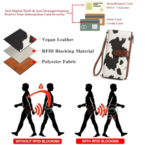 Image of GOIACII Womens Wallets Large Capacity Credit Card Holder RFID Blocking Leather Wallet Wristlet Ladies Clutch Purse Cow Print